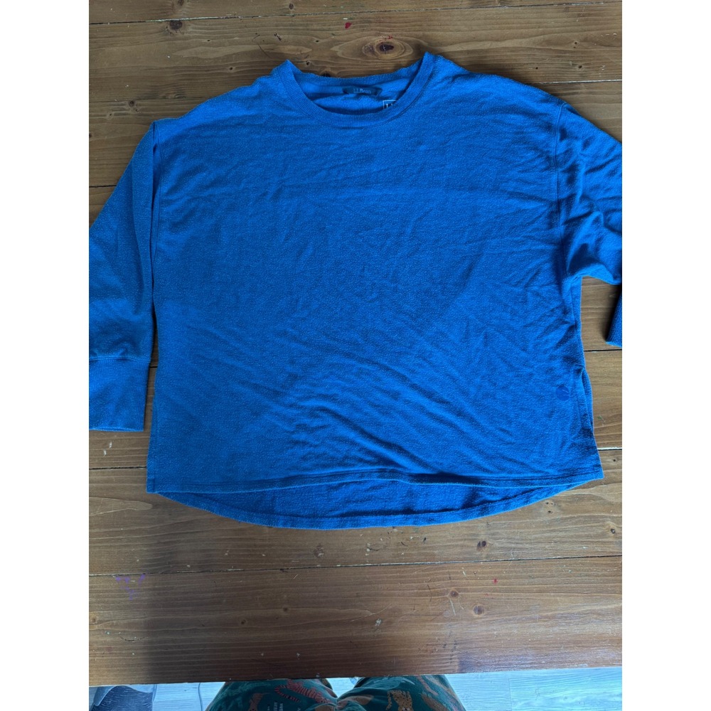 LL Bean Womens Blue Modal Blend Drop Shoulder Top M Petite 515963